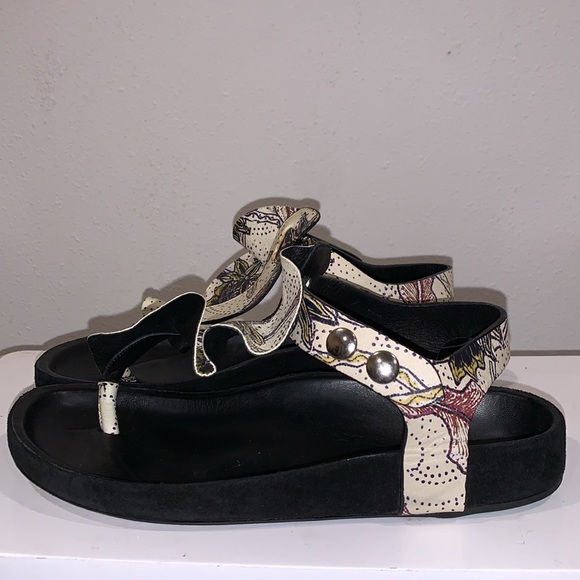 Isabel Marant Leakey Ruffled Printed Leather Sandals In Ecru size 36/6 - Picture 4 of 7